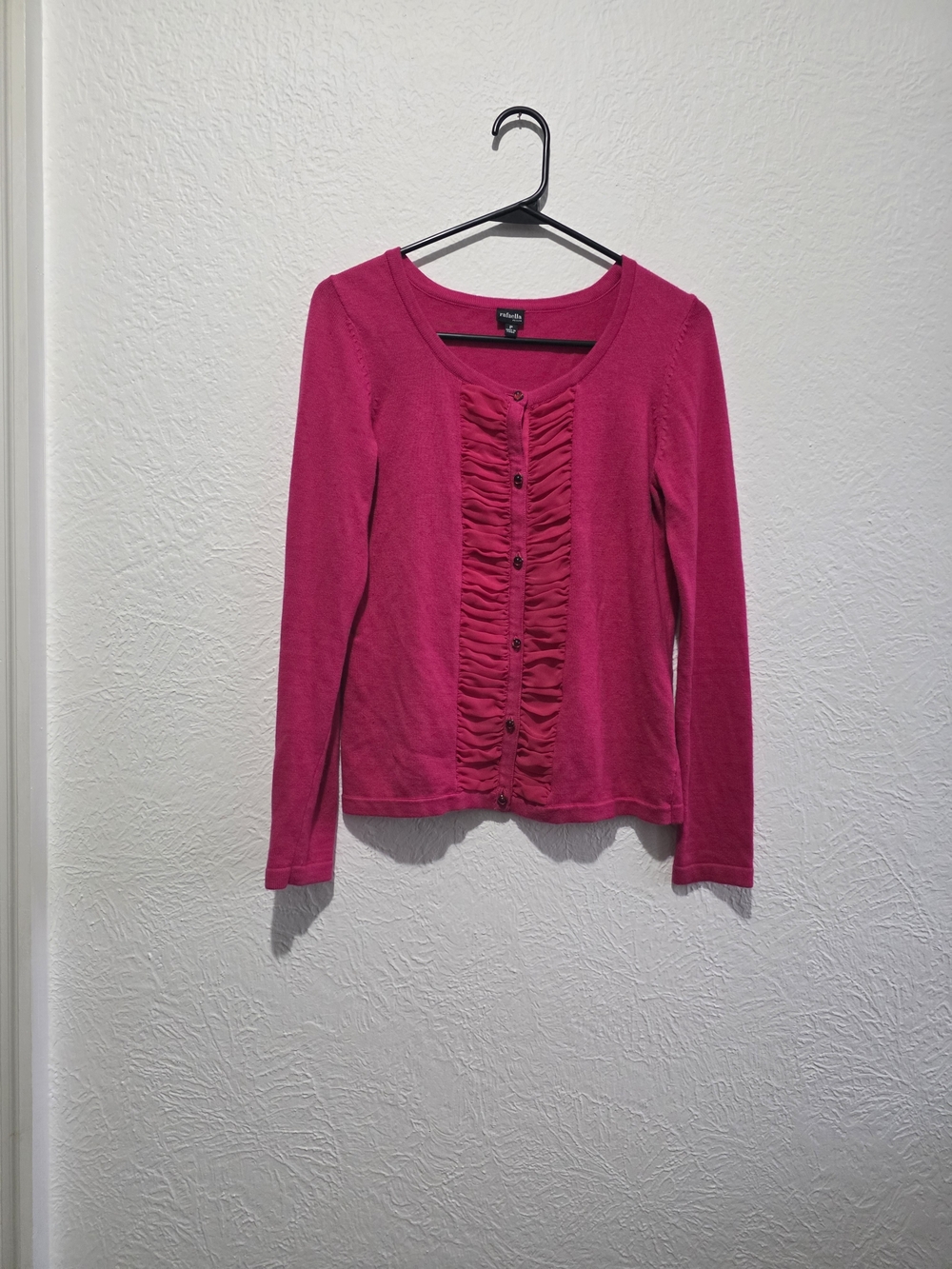 Coquette Girl Rafaella Hot Pink Ruffled-Front Button Cardigan With Cute Buttons